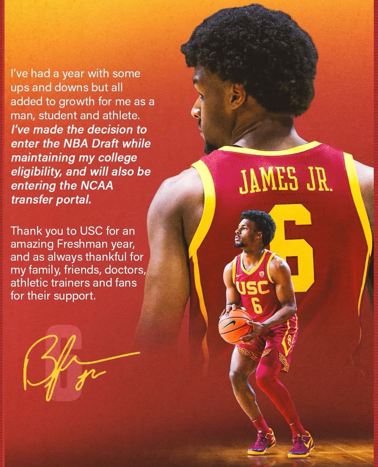 布朗尼·詹姆斯宣布参加NBA选秀 经历心脏骤停后